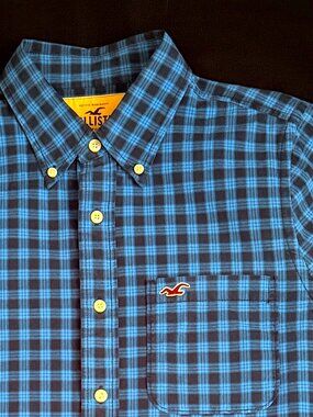 Holister Mens Shirt XL Blue Check 100% cotton Long sleeve